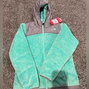 north face Grey and mint reversible jacket girls
